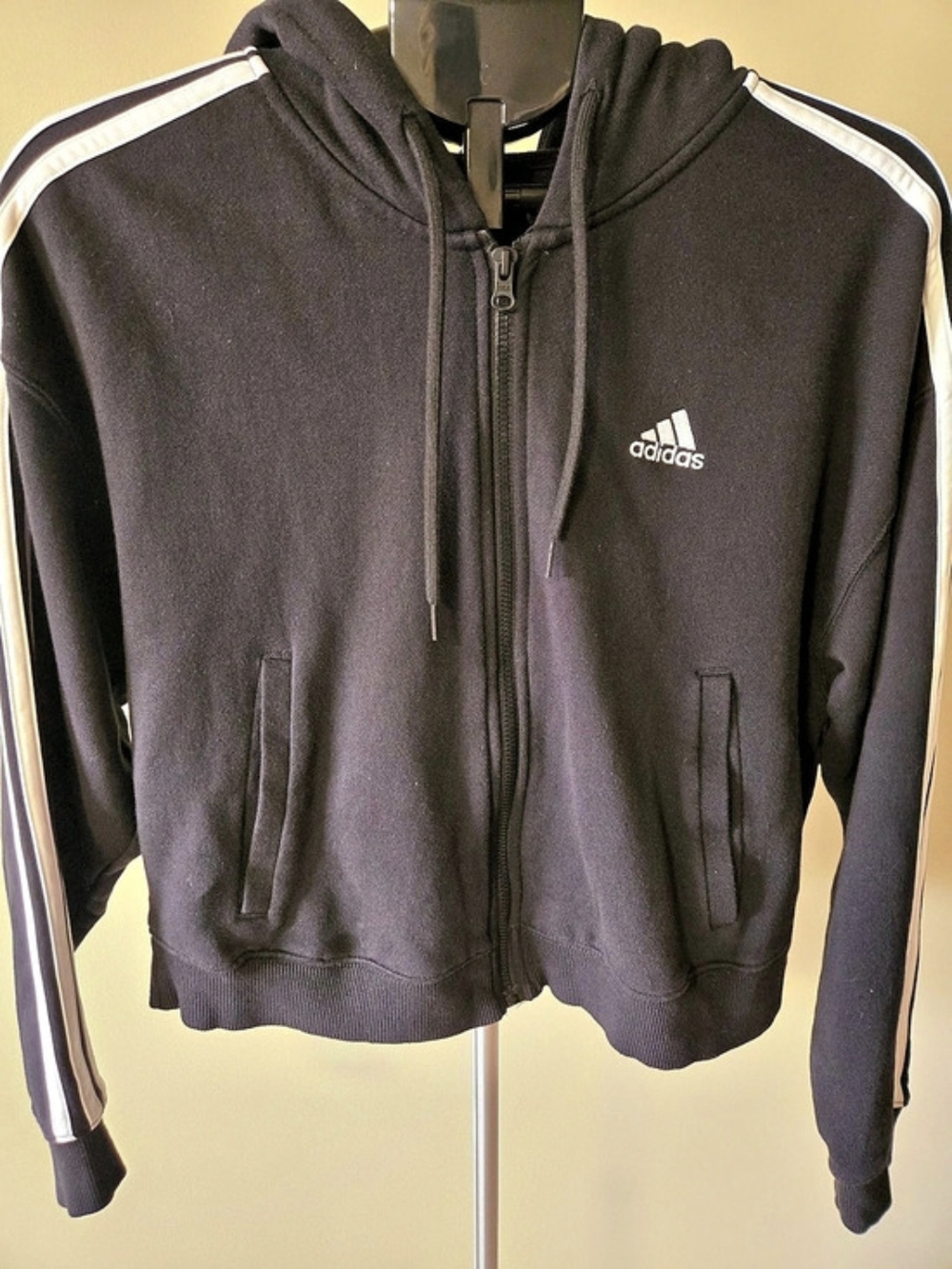 adidas Essentials 3-Stripes Full-Zip Fleece Hoodie Black